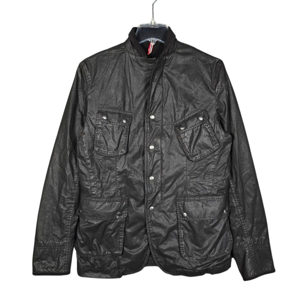 J Lindeberg Jacket Mens Large Waxed Cotton Biker Black Slant Pockets Moto